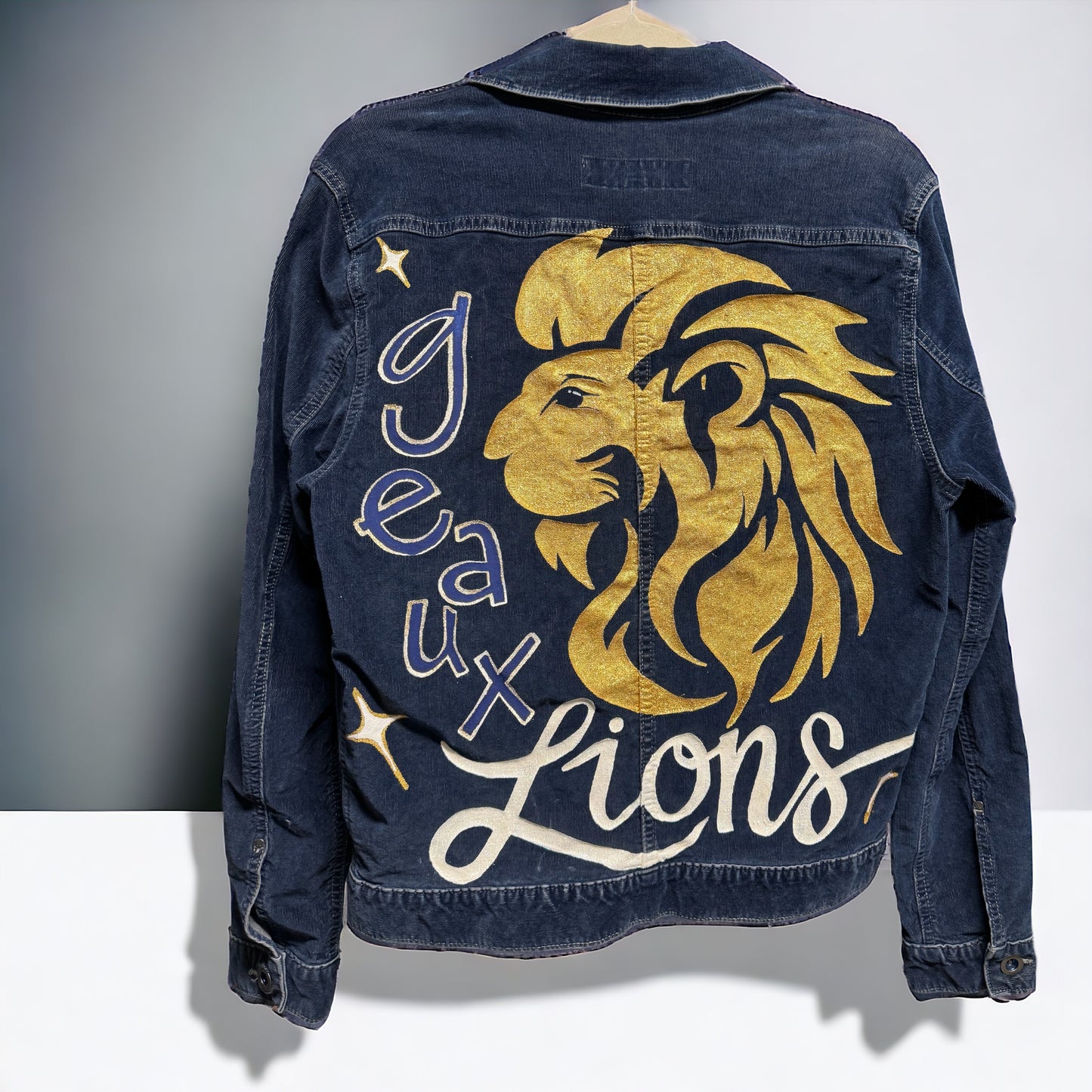 Hand Painted Jacket: “Geaux Lions” I Ladies Size Small Petite