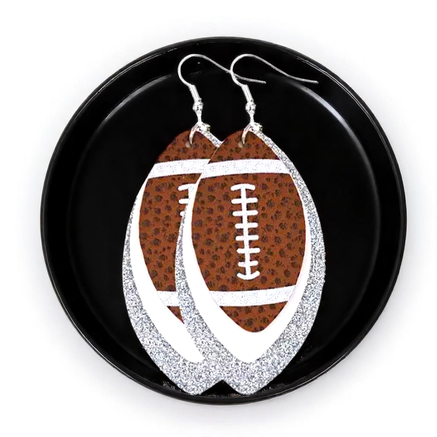 Game Day Glam: Silver and White Football Earrings for the Ultimate Fan!
