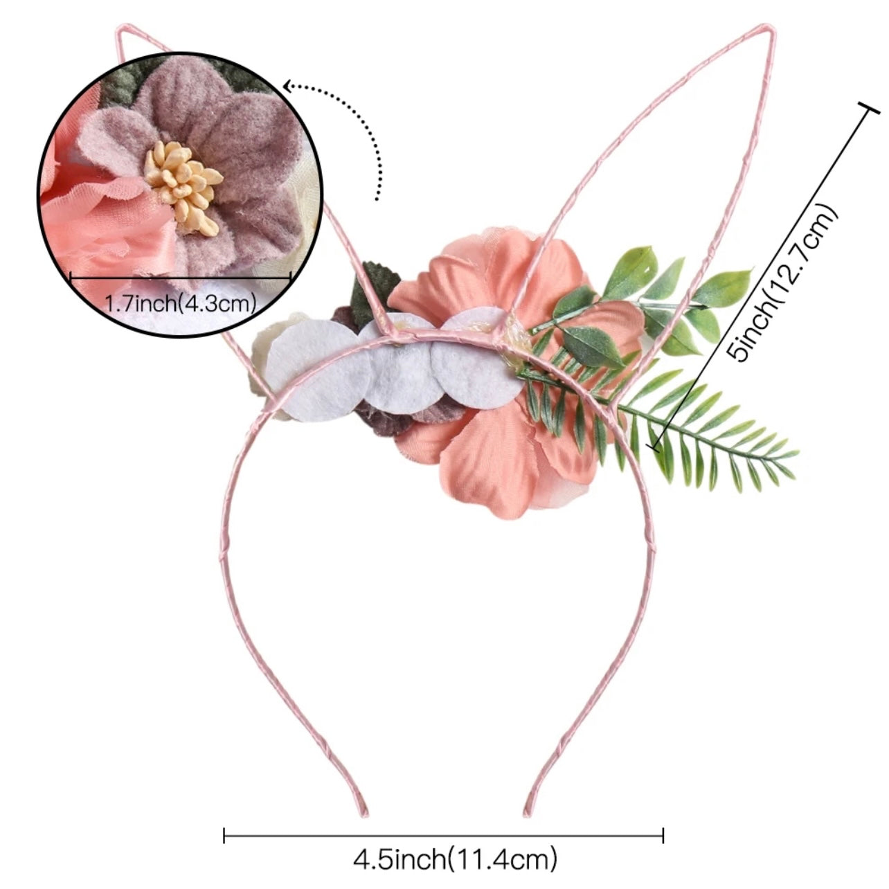 Floral Bunny Ears - Bunny Headband, Handmade Headpiece, Black Ears, Bunny Costume, Rabbit Ears - Rhythms of Grace Creative