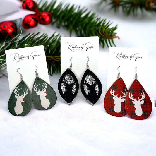 Christmas Earrings - Christmas Deer Earrings, Reindeer Earrings, Christmas Jewelry, Handmade Earrings, Rudolph the Red Nosed Reindeer, Deer Earring