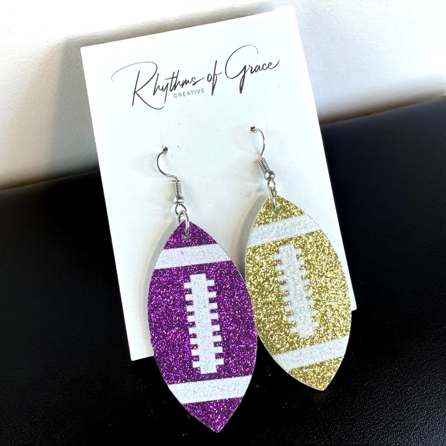 Score Big with Sparkle! Glitter Football Dangle Earrings 🏈