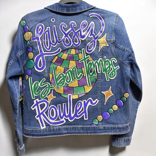Hand Painted Jean Jacket: “Laissez les bon temps rouler”