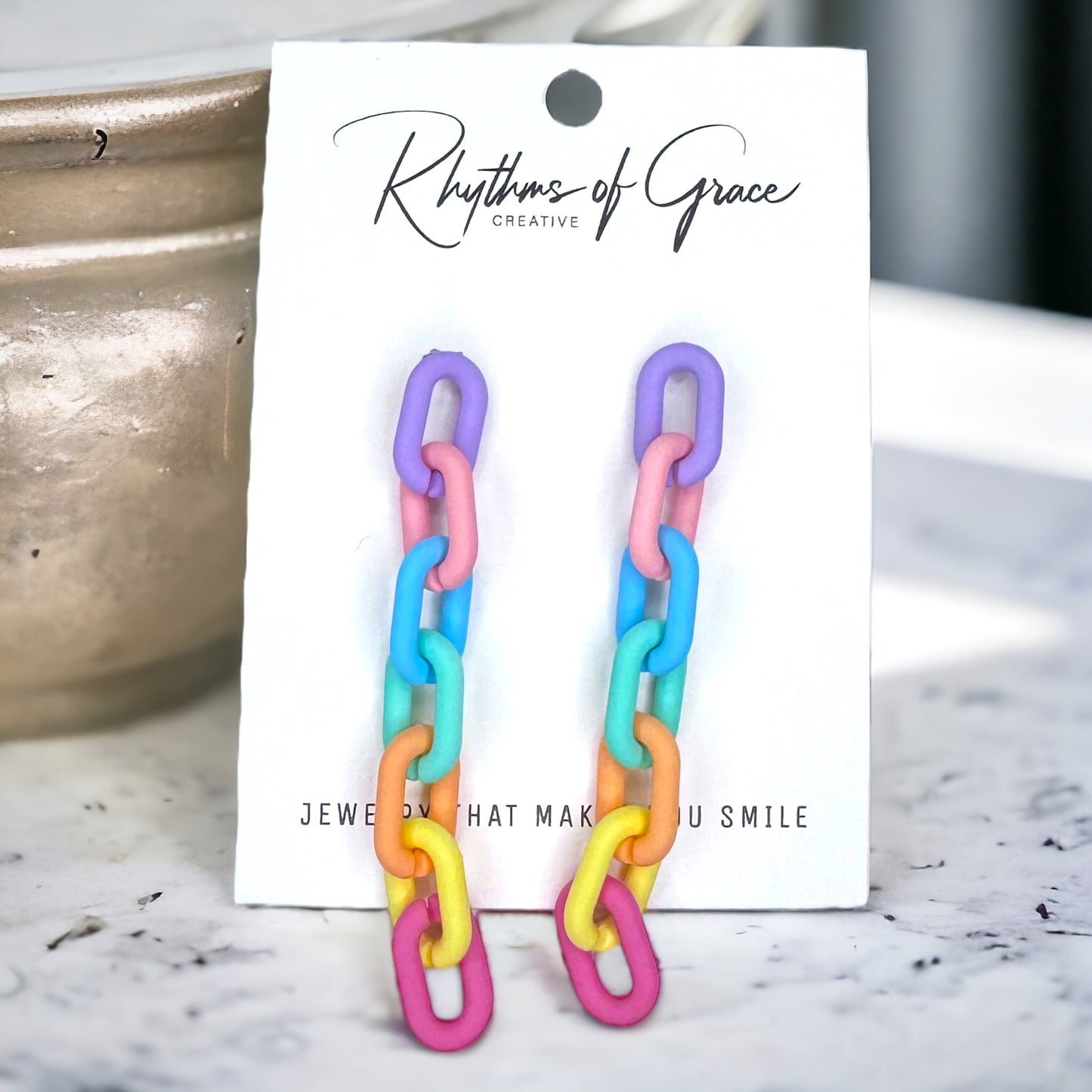 Trendy Acrylic Chain Link Earrings - Stainless Steel Posts, Pastels