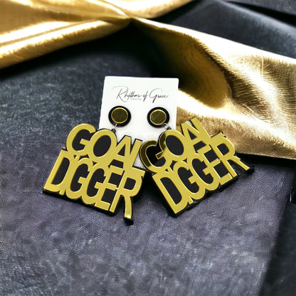 Goal Digger Earrings - Sassy Earrings, Fun Earrings, Sweet and Sassy, Gold and Black, Gold Digger