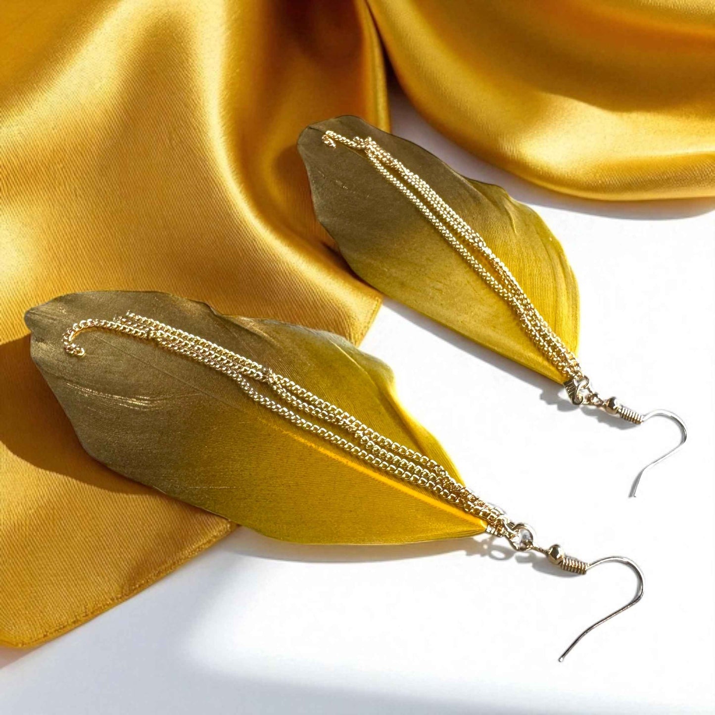 Gold Dipped Feather Earrings: Dance Into the Festivity!