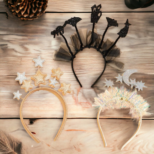 Halloween Headband - Glitter Headband, Tinsel Headpiece, Star Headpiece, Halloween Party, NYE Headband, Celestial Headpiece - Rhythms of Grace Creative