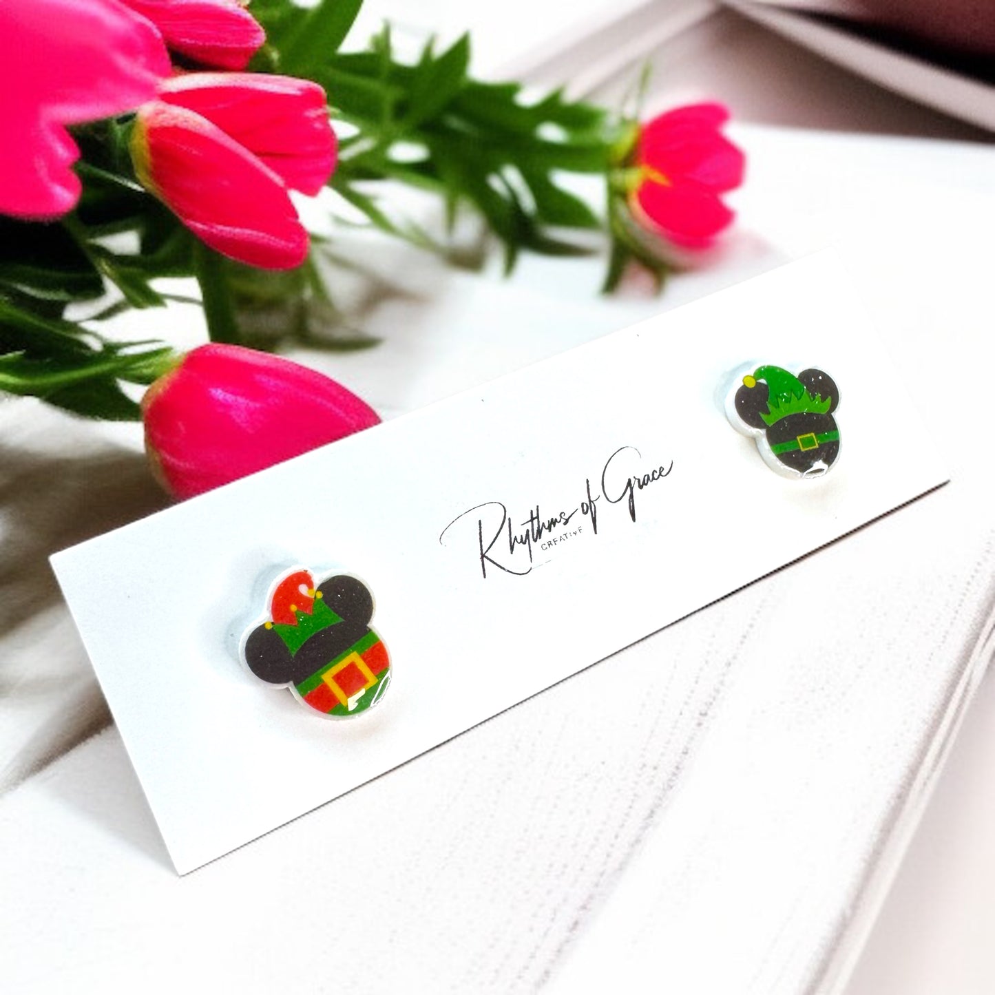 Festive Fun: Christmas Mouse Ears Stud Earrings - Perfect for Holiday Cheer!
