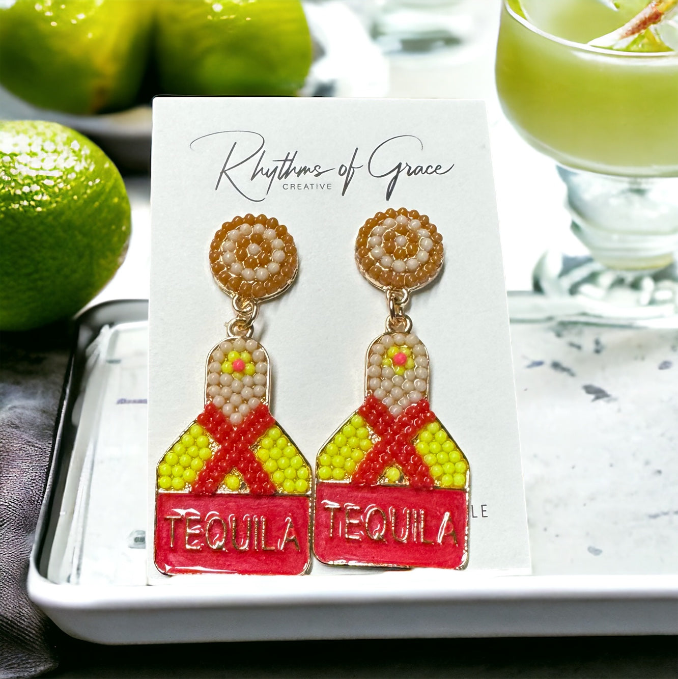 Tequila Earrings - Tequila Shots, Margarita Accessories, Mexican Fiesta, Happy Birthday, Cinco de Mayo