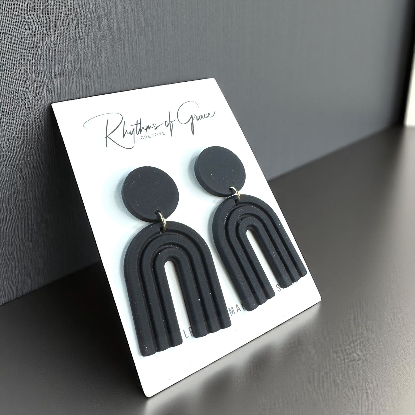 Elegant Black Drop Earrings – Handmade Polymer Clay & Stainless Steel Magic!