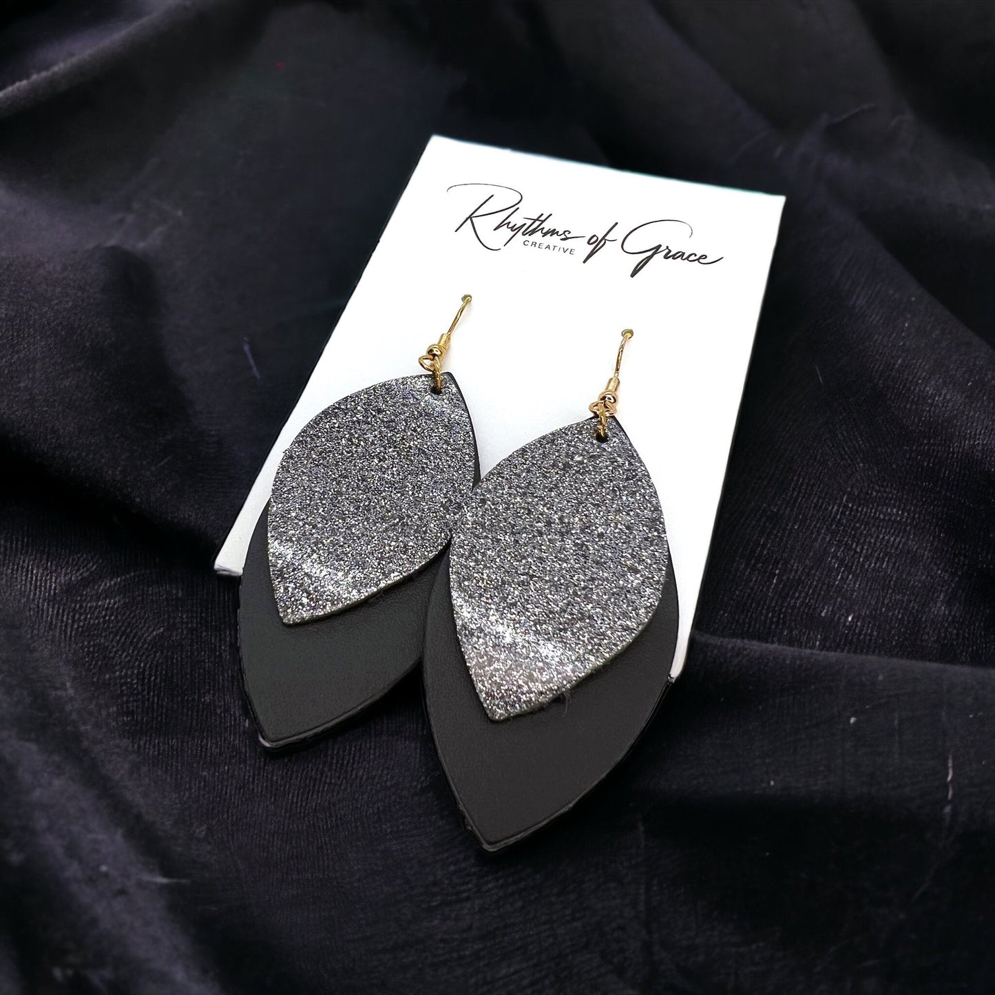 Spark Up Your Style: Chic Black Layered Leather Earrings - Gold or Silver Accent!