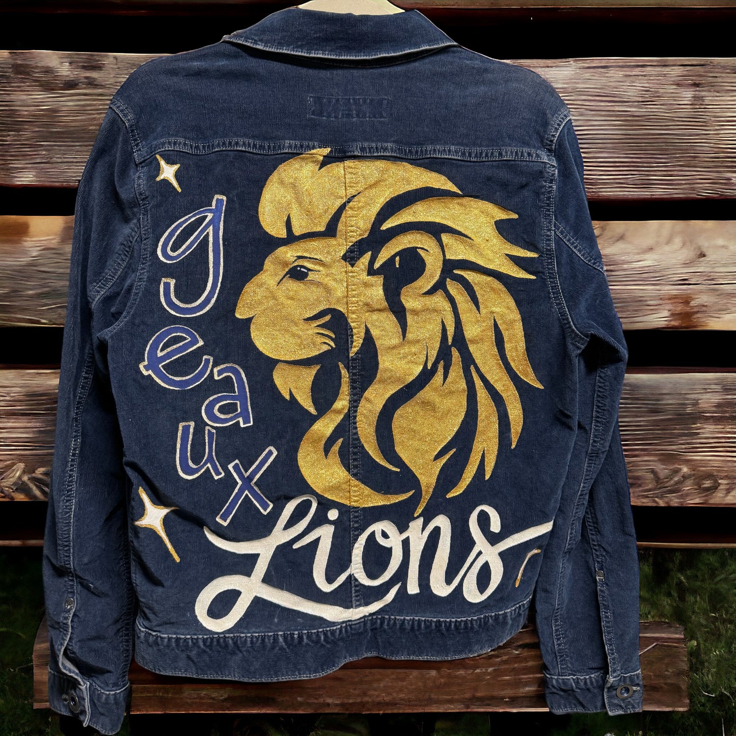 Hand Painted Jacket: “Geaux Lions” I Ladies Size Small Petite