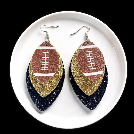 Game Day Glam: Black and Gold Glitter Football Earrings for the Ultimate Fan!