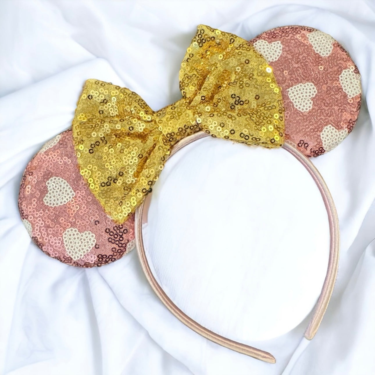 Stunning Pink and Gold Mouse Ears Headband, Valentine’s Day, Disney