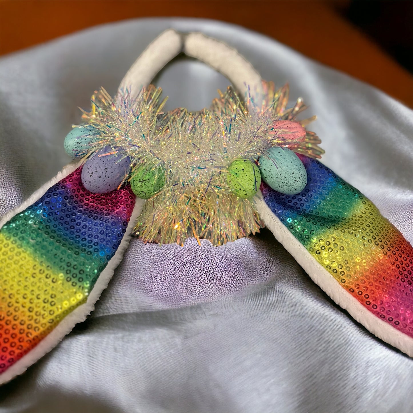 Rainbow Easter Bunny Ears - Rabbit Ears, Handmade Headpiece, Easter Headpiece, Feather Headband, Easter Headband