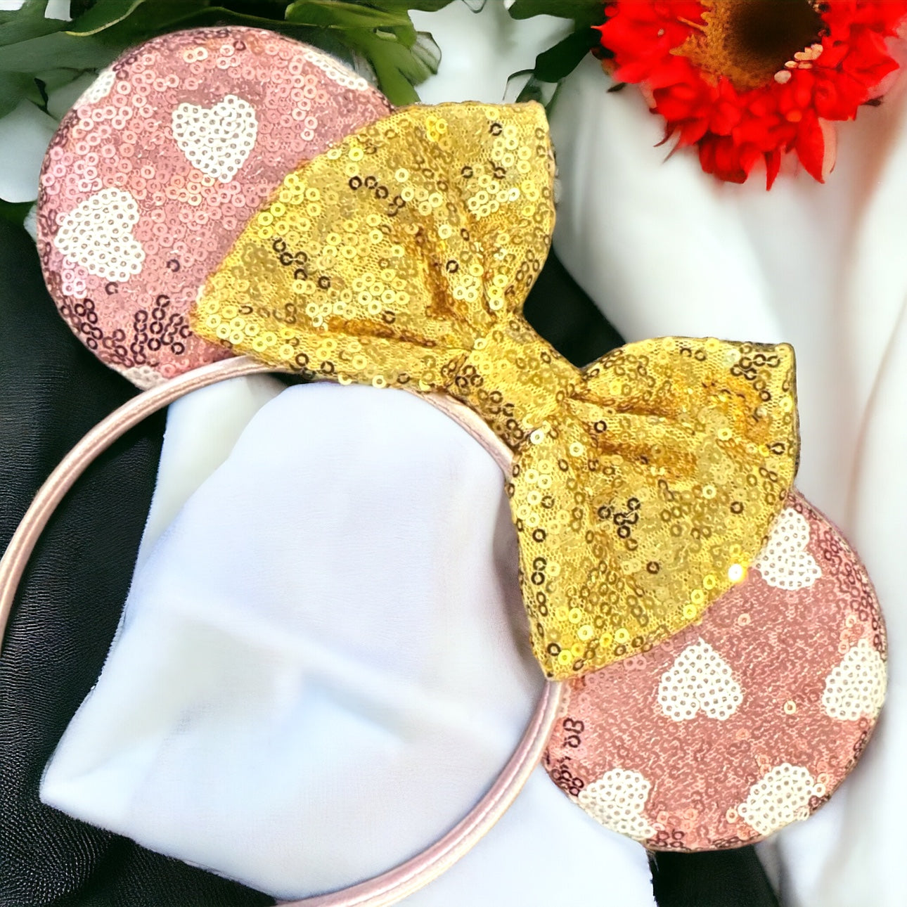 Stunning Pink and Gold Mouse Ears Headband, Valentine’s Day, Disney