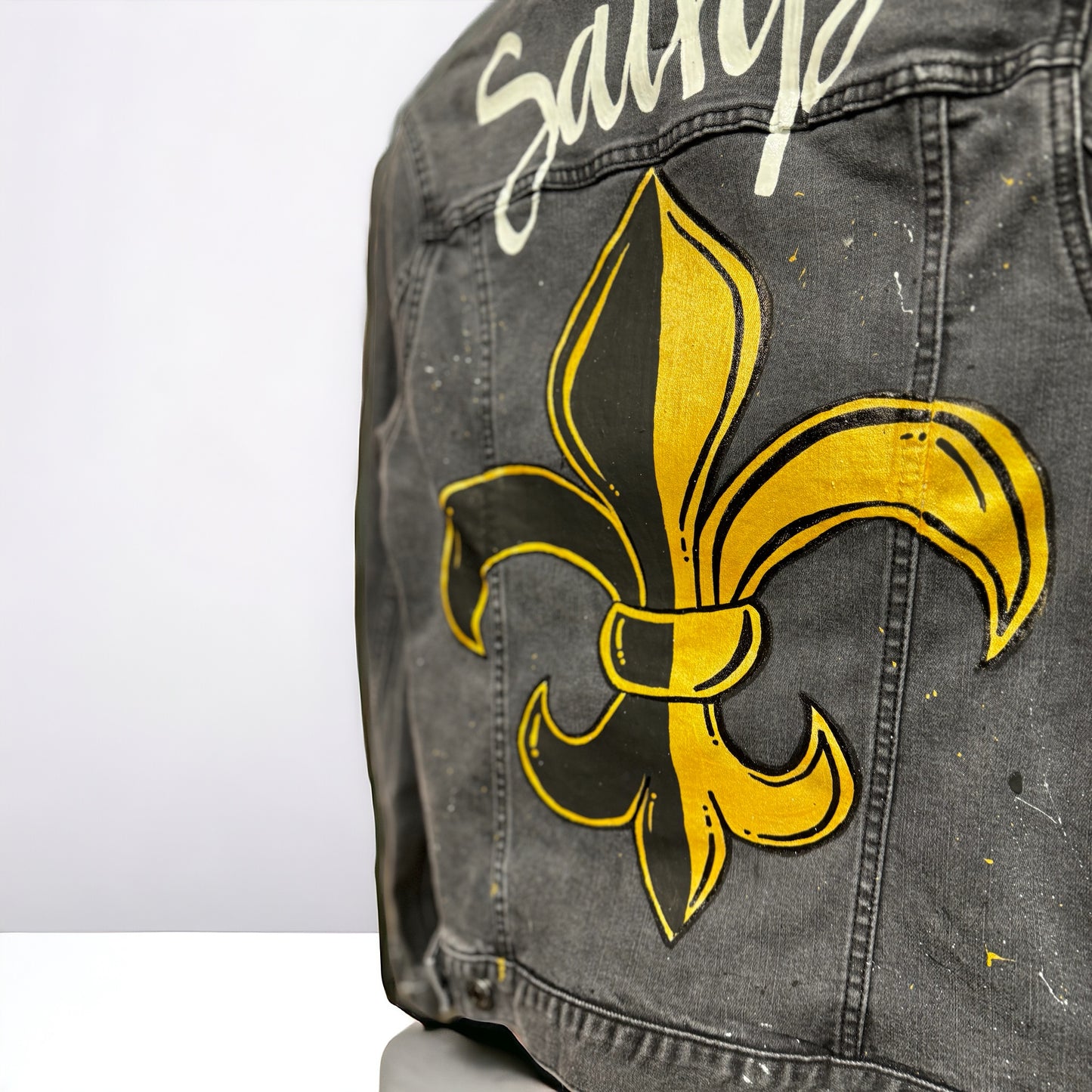 Hand Painted Jean Jacket:”Saints”, New Orleans Jacket, Hand Painted, NOLA Saints, Louisiana