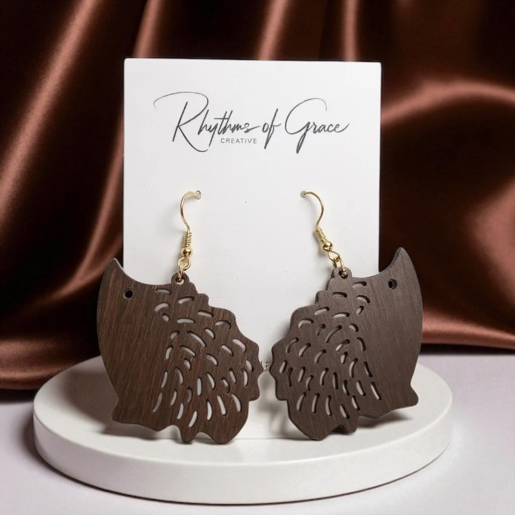 Charming Wooden Hedgehog Earrings - Handmade & Adorable!