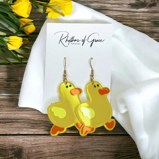 Duck Earrings - Yellow Duck, Handmade Earrings, Bird Earring, Duck Jewelry, Bird Jewelry, Duck Accessories