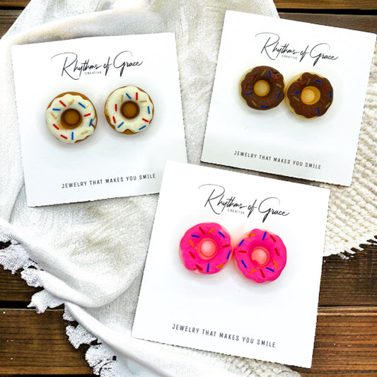Donut Earrings - Donut Studs, Food Earrings, Donut Studs, Handmade Earrings, Sprinkle Donut