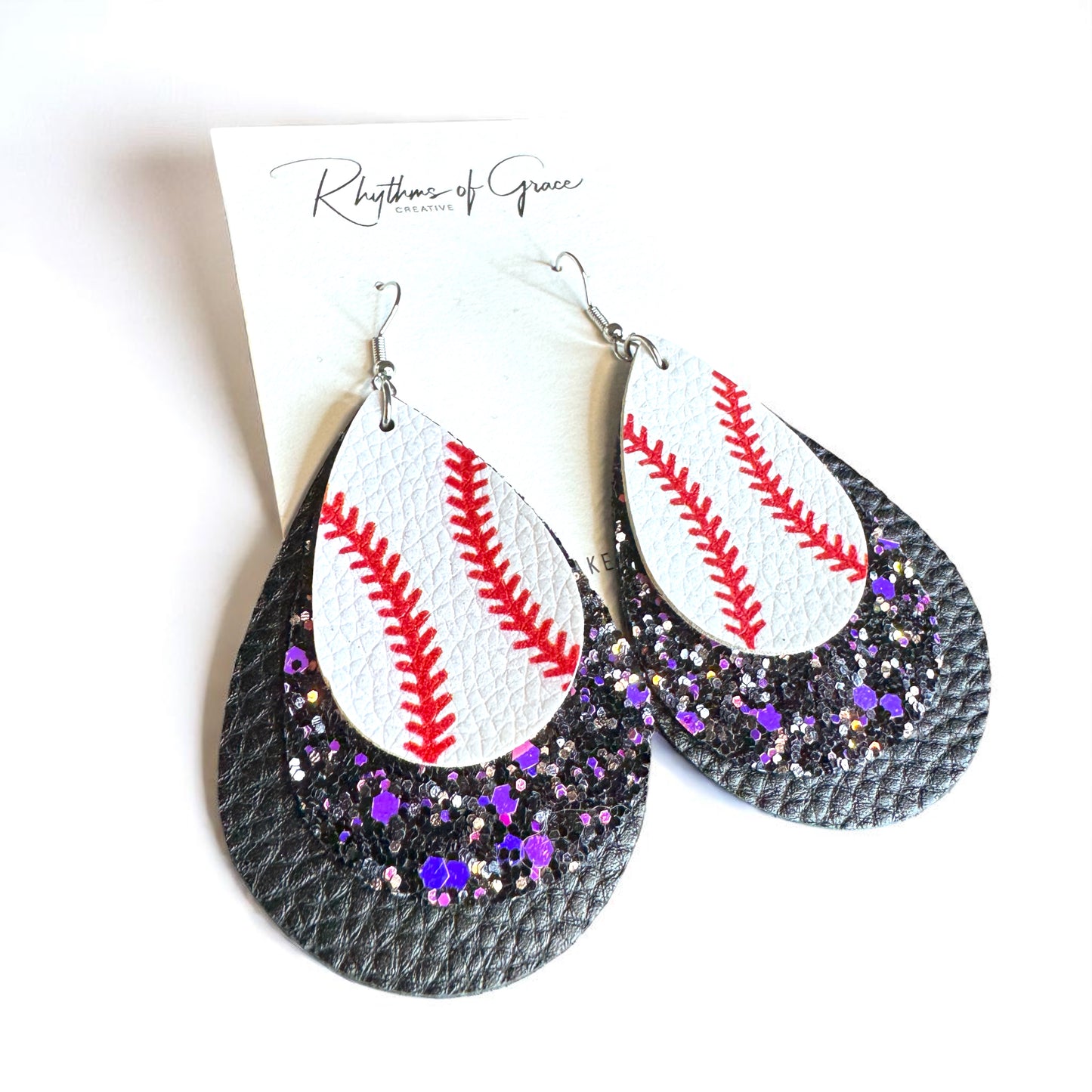 Sparkle on the Field: Triple-Layered Baseball Glitter Dangle Earrings!