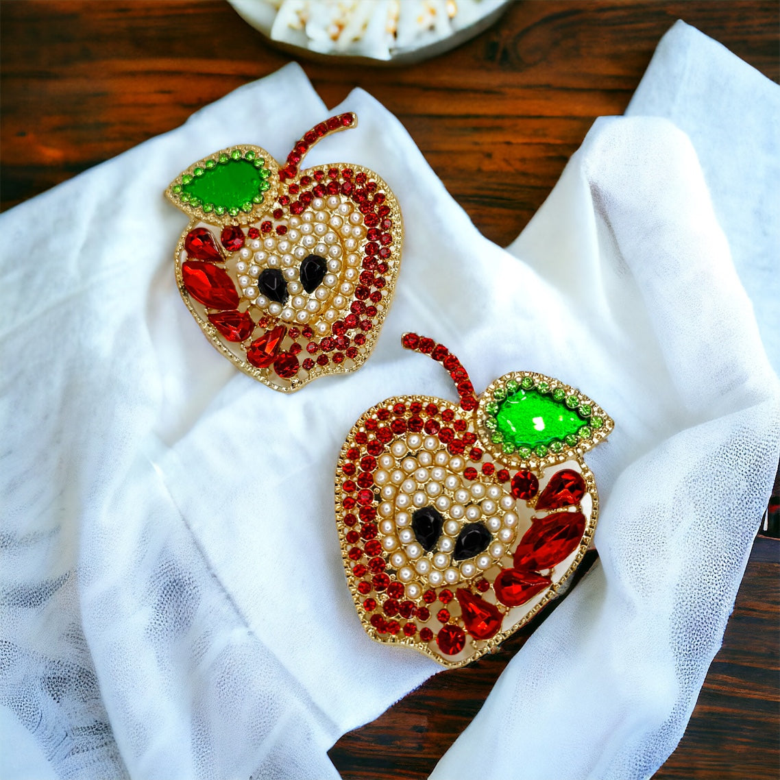 Sparkle into Back-to-School Season: Oversized Rhinestone Apple Dangle Earrings 🍎