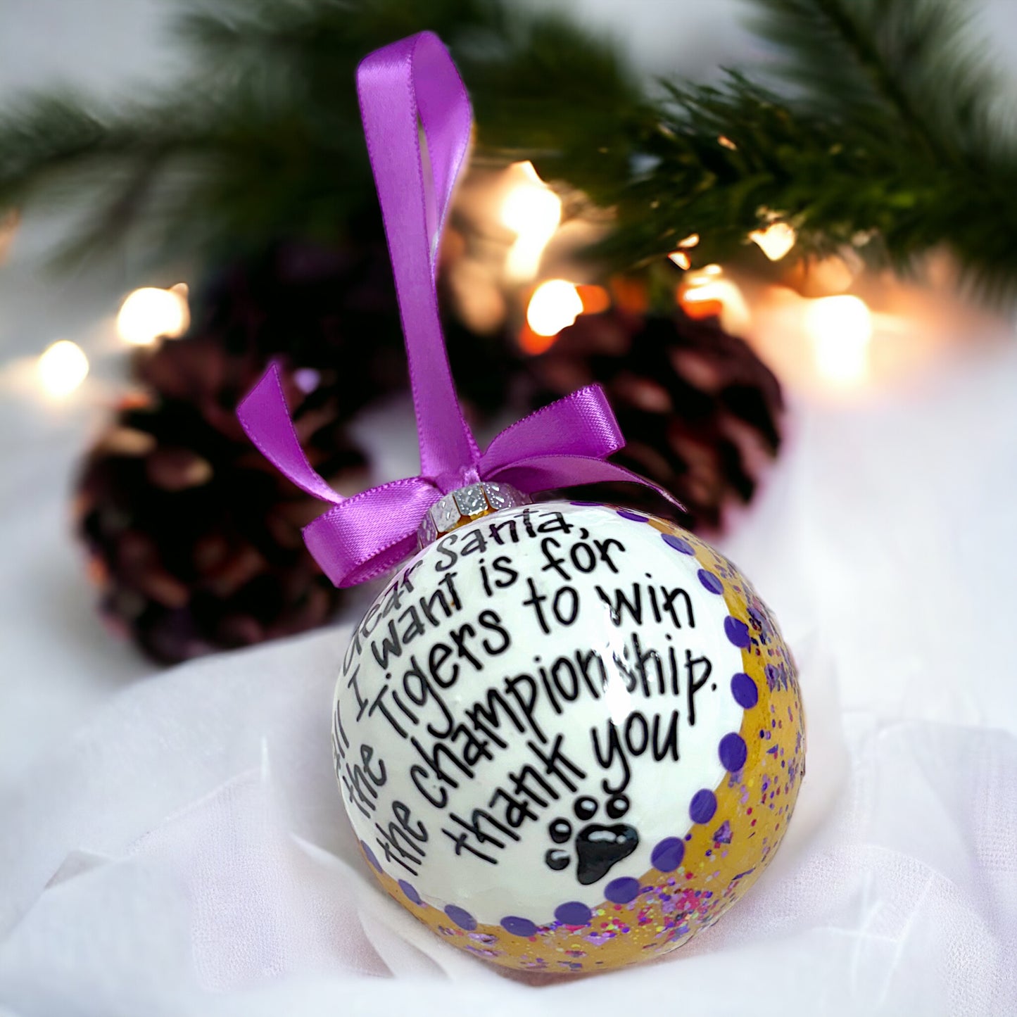 Tigers Championship Wish Christmas Ornament | Unique Hand-Painted Holiday Decor | Perfect Gift for Sports Fans!