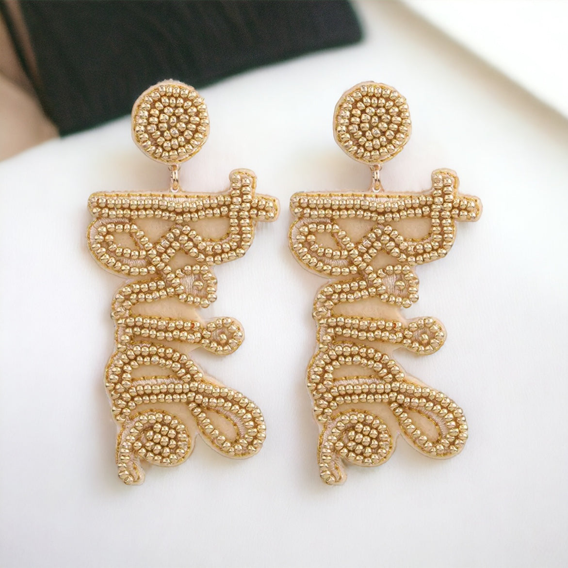Here Comes the Sparkle – Gold "BRIDE" Beaded Earrings