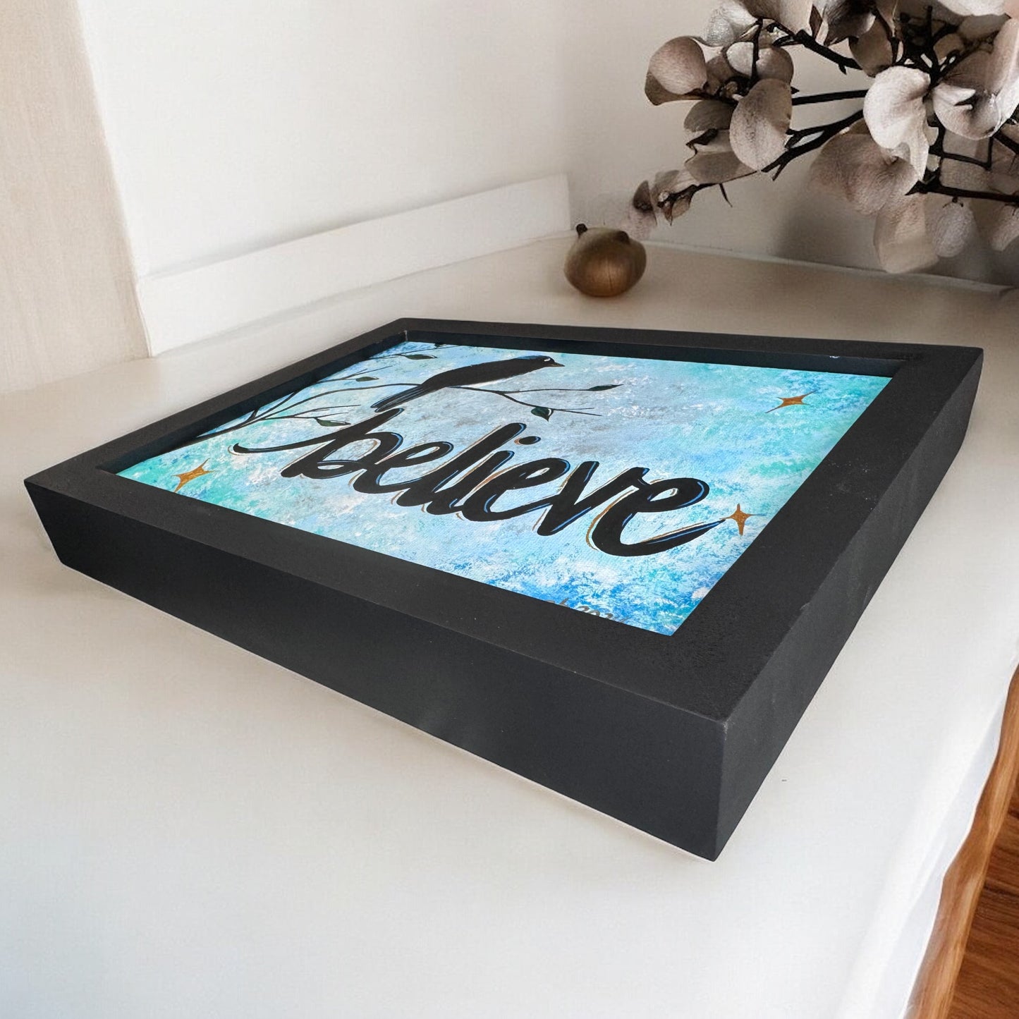 Original Framed 8x10 Acrylic Painting | "Believe" – Inspirational One-of-a-Kind Artwork