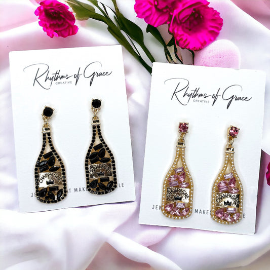 Champagne Earrings - Pink Champagne, Champagne Bottle, Wine Earrings, Wine Jewelry, Poppin Bottles, Wine Accessories