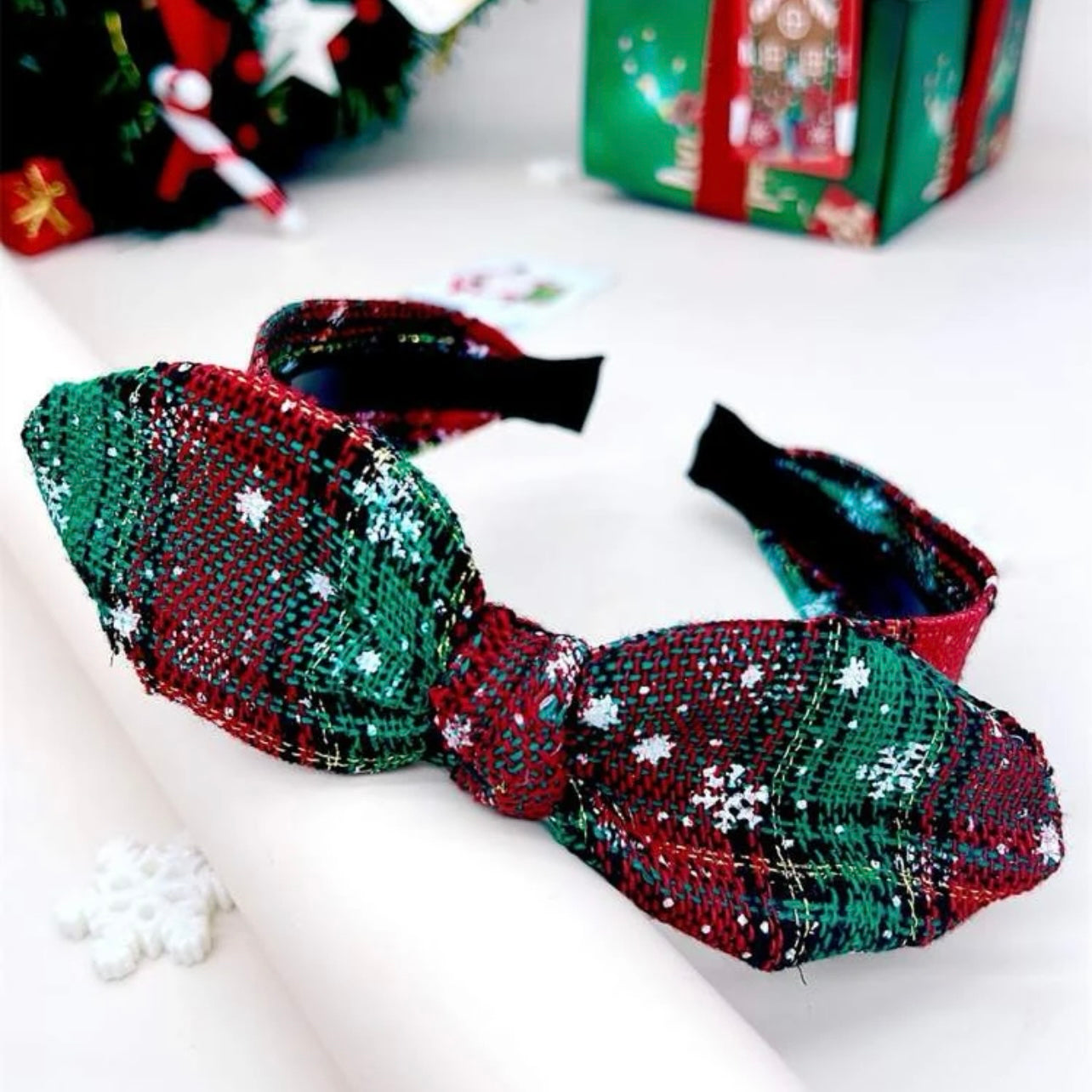 Christmas Topknot Headband - Handmade Headpiece, Plaid Headpiece, Holiday Headband, Red and Green Headbands - Rhythms of Grace Creative
