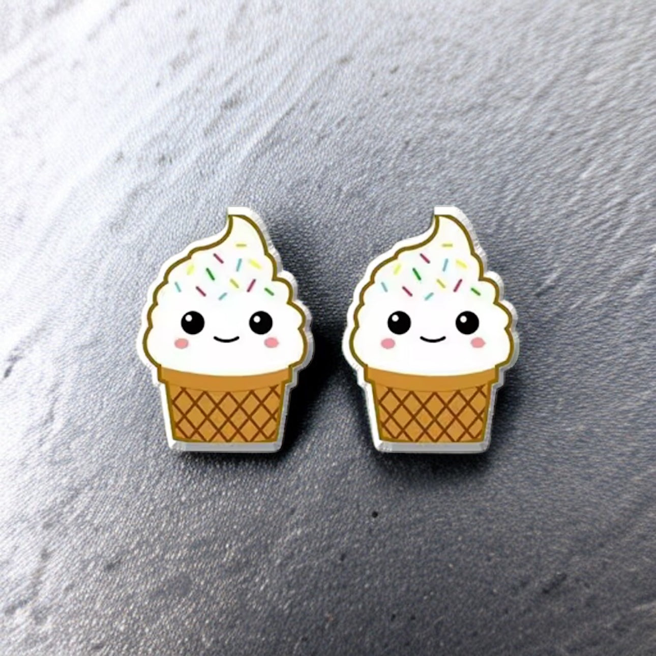 Scoop Up the Fun: Adorable Vanilla Ice Cream Cone Stud Earrings!