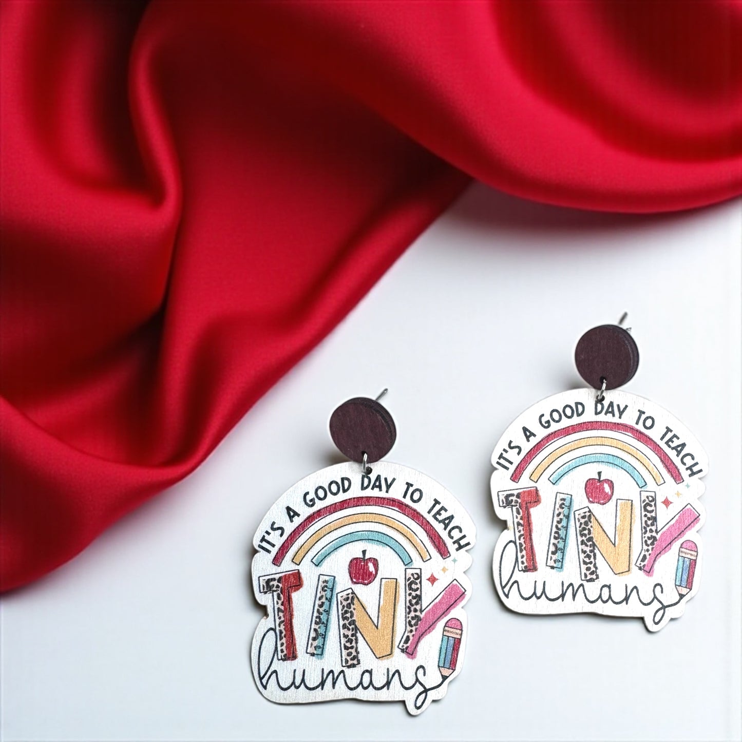 Teach Tiny Humans in Style – Rainbow Wooden Earrings for Teachers! 📚✨