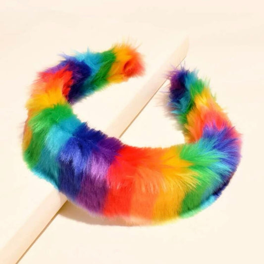 Fuzzy Rainbow Headband - Handmade Headpiece, Rainbow Headpiece, Fuzzy Headband, PRIDE Headband