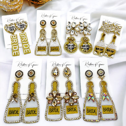 Beaded Bride Earrings - Bridal Shower, Valentine’s Day, Beaded Earrings, Engagement Party, Honeymoon, Bridal Earrings, Bridal Accessories, Bride Tribe, Bachelorette