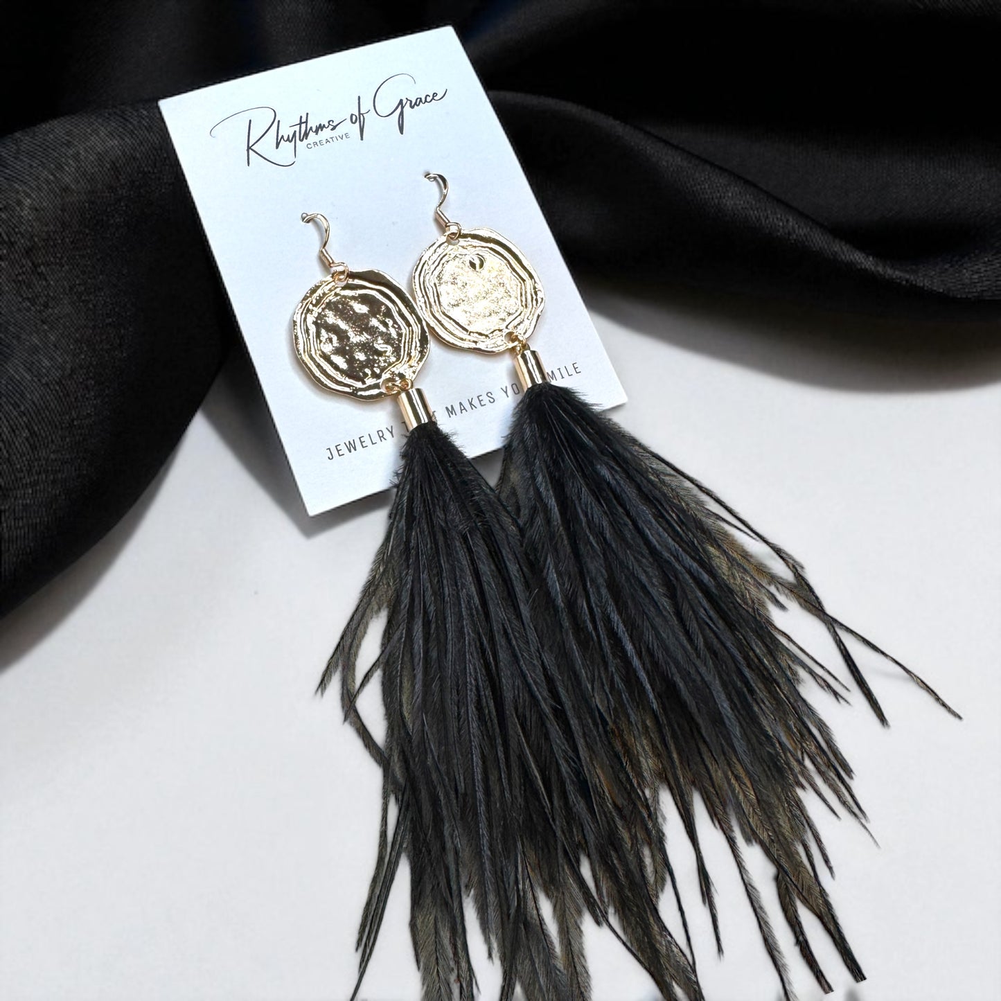 Boho Glam Vibes: Black Feather & Gold Charm Dangle Earrings – Lightweight, Bold & Beautiful!
