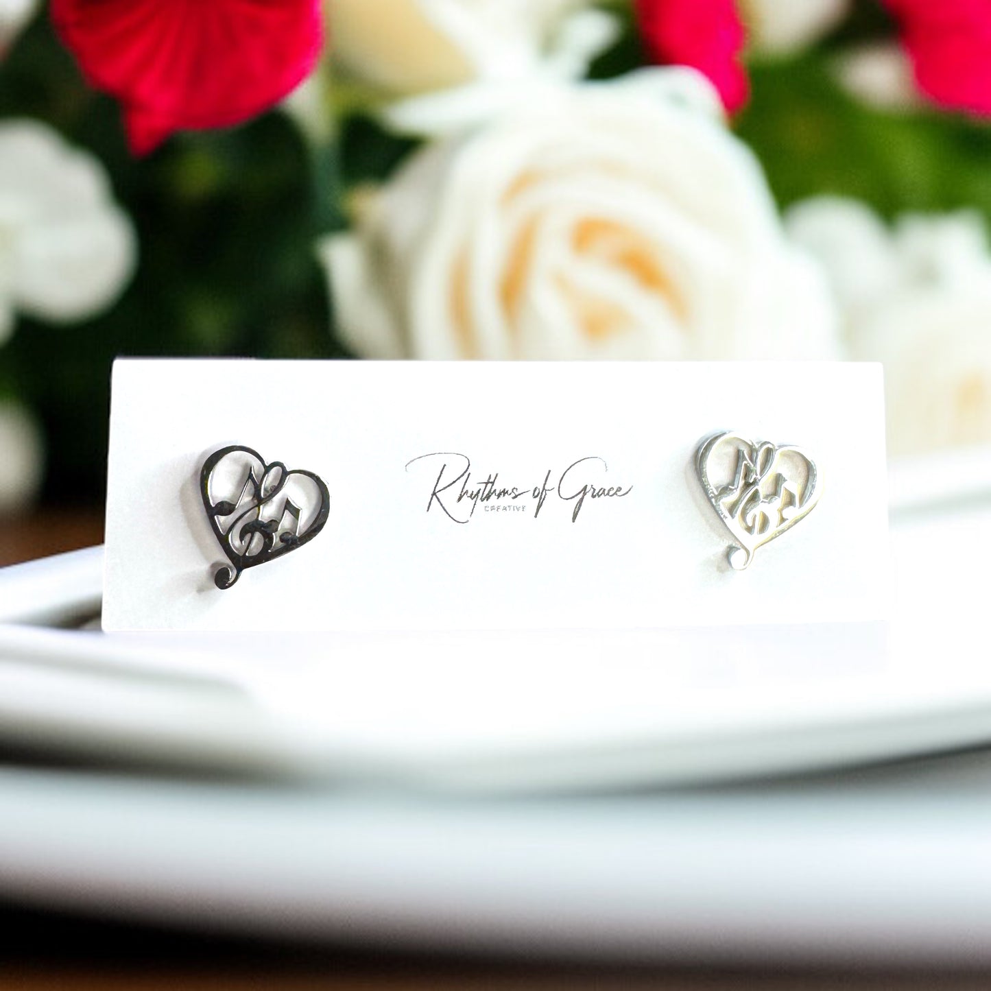 I Heartbeat Harmony: Music Note Heart Stud Earrings ♫