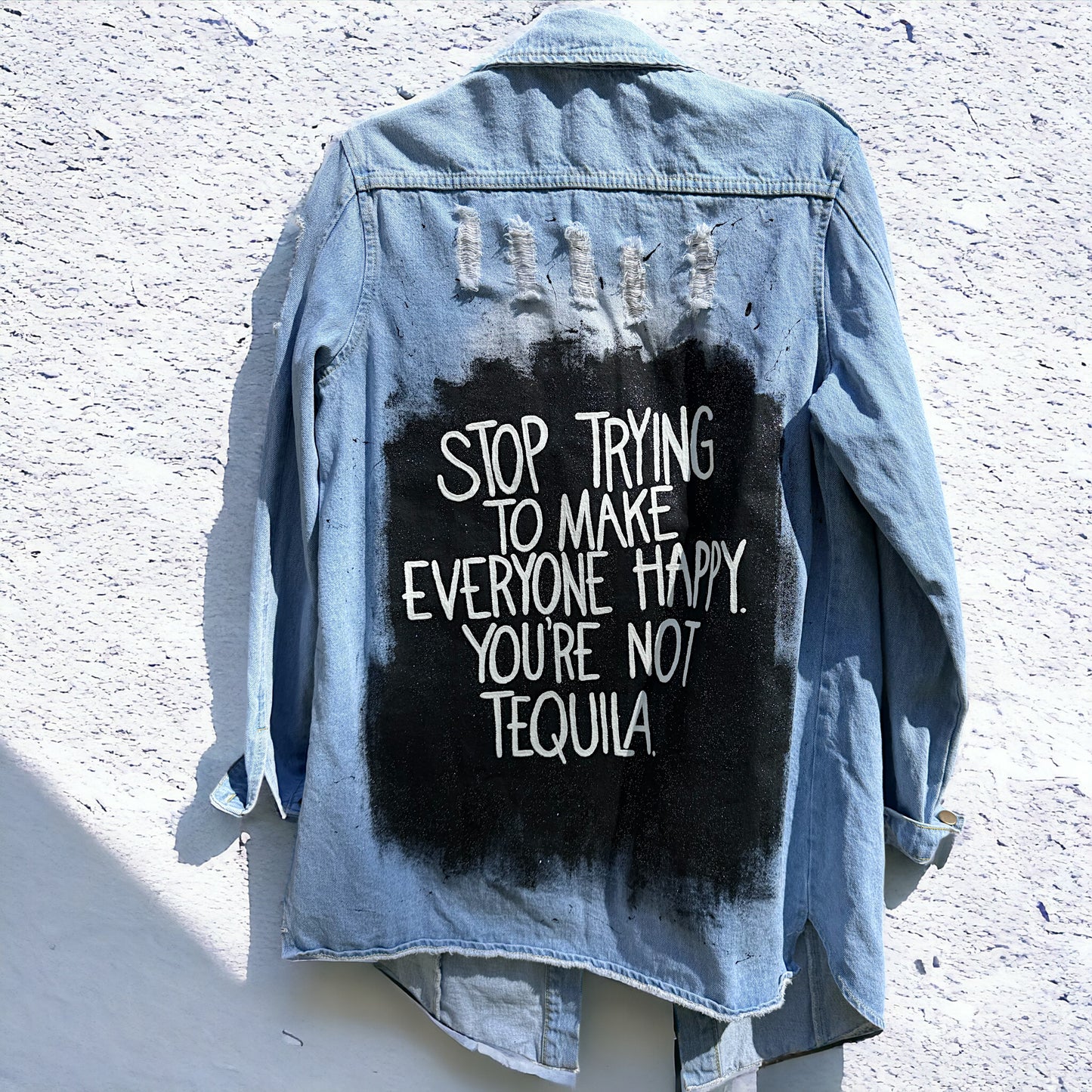 Tequila Vibes Only: Hand-Painted Jean Jacket for the Bold and Fabulous!