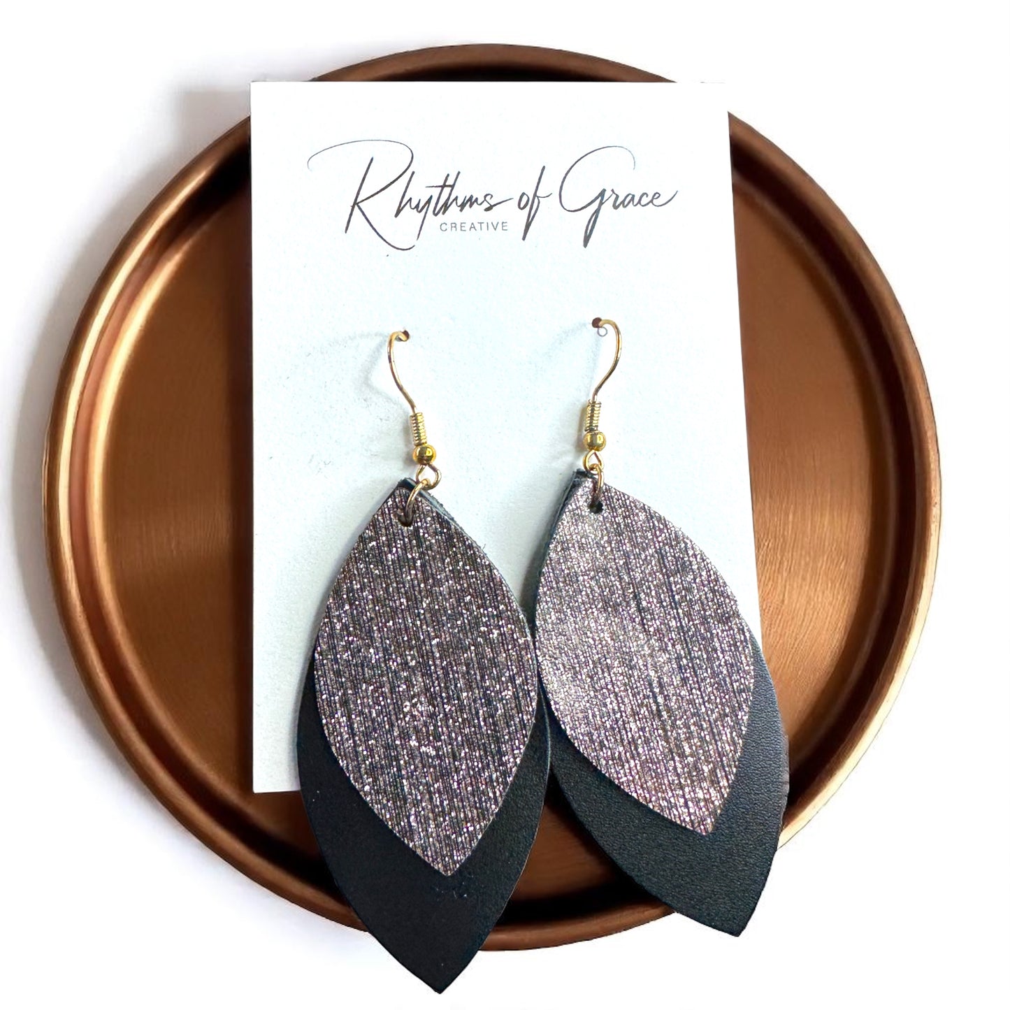 Spark Up Your Style: Chic Black Layered Leather Earrings - Gold or Silver Accent!