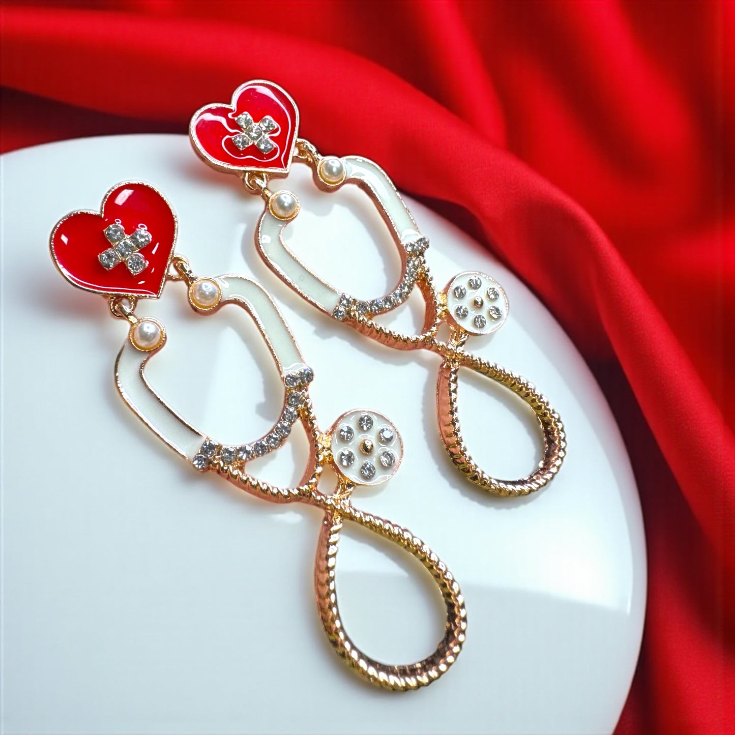 Listen Up in Style – Rhinestone Stethoscope Earrings for Healthcare Glam