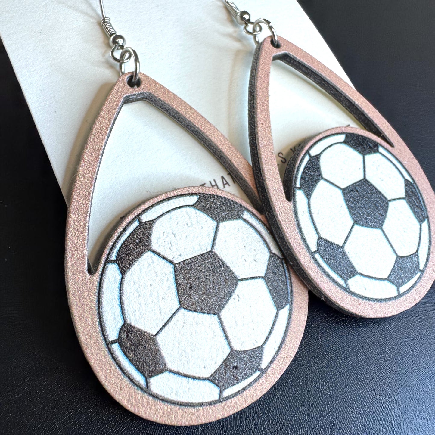 Score a Goal with Style! Wooden Soccer Dangle Earrings ⚽️