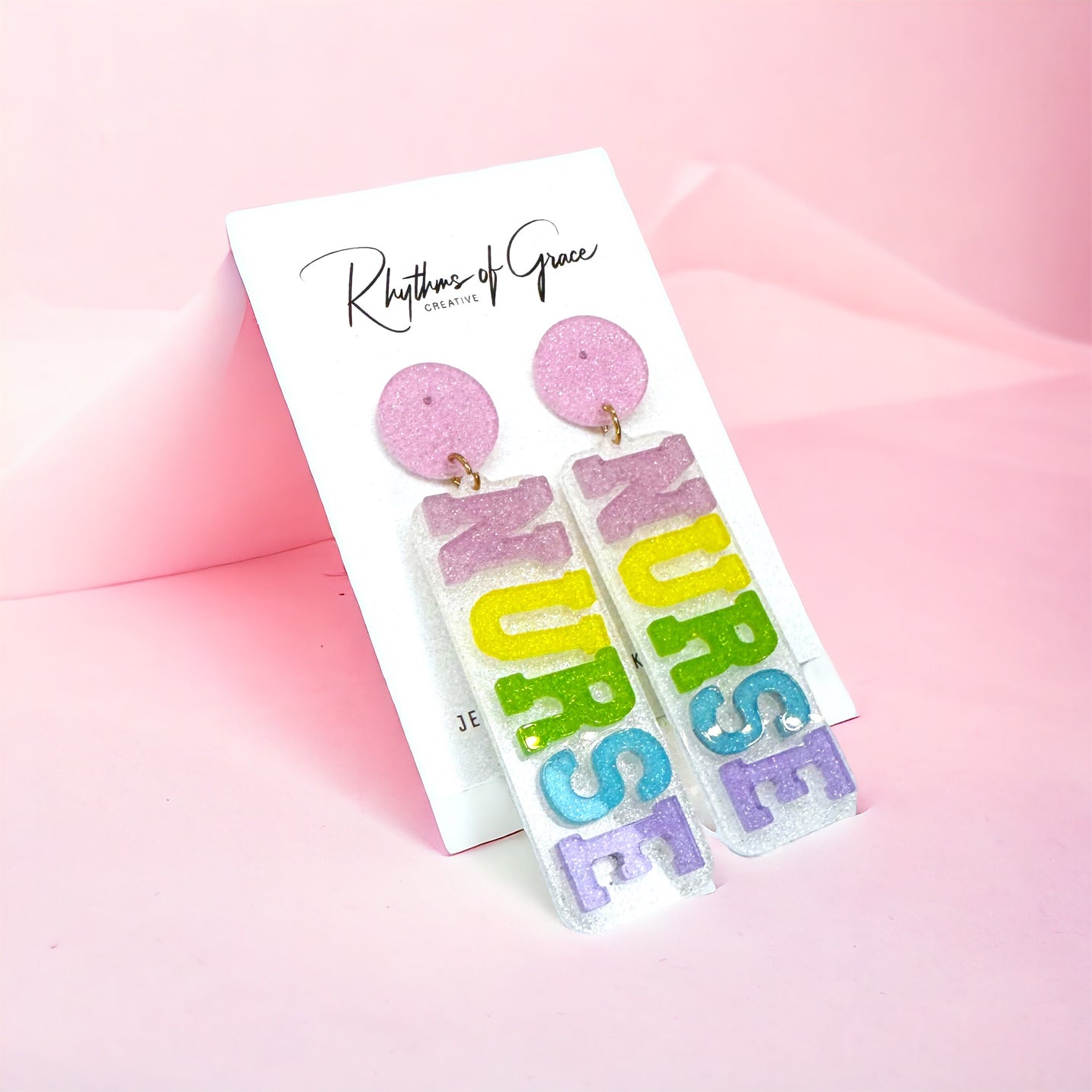 Tiny Patients, Big Heart – Pediatric Nurse Earrings in Glittery Pastels