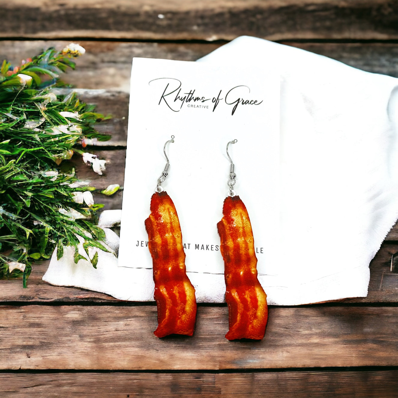 Bacon Earrings - Bacon Jewelry, Bacon Accessories, Handmade Earrings, BLT, Food Earrings, Bacon Lover