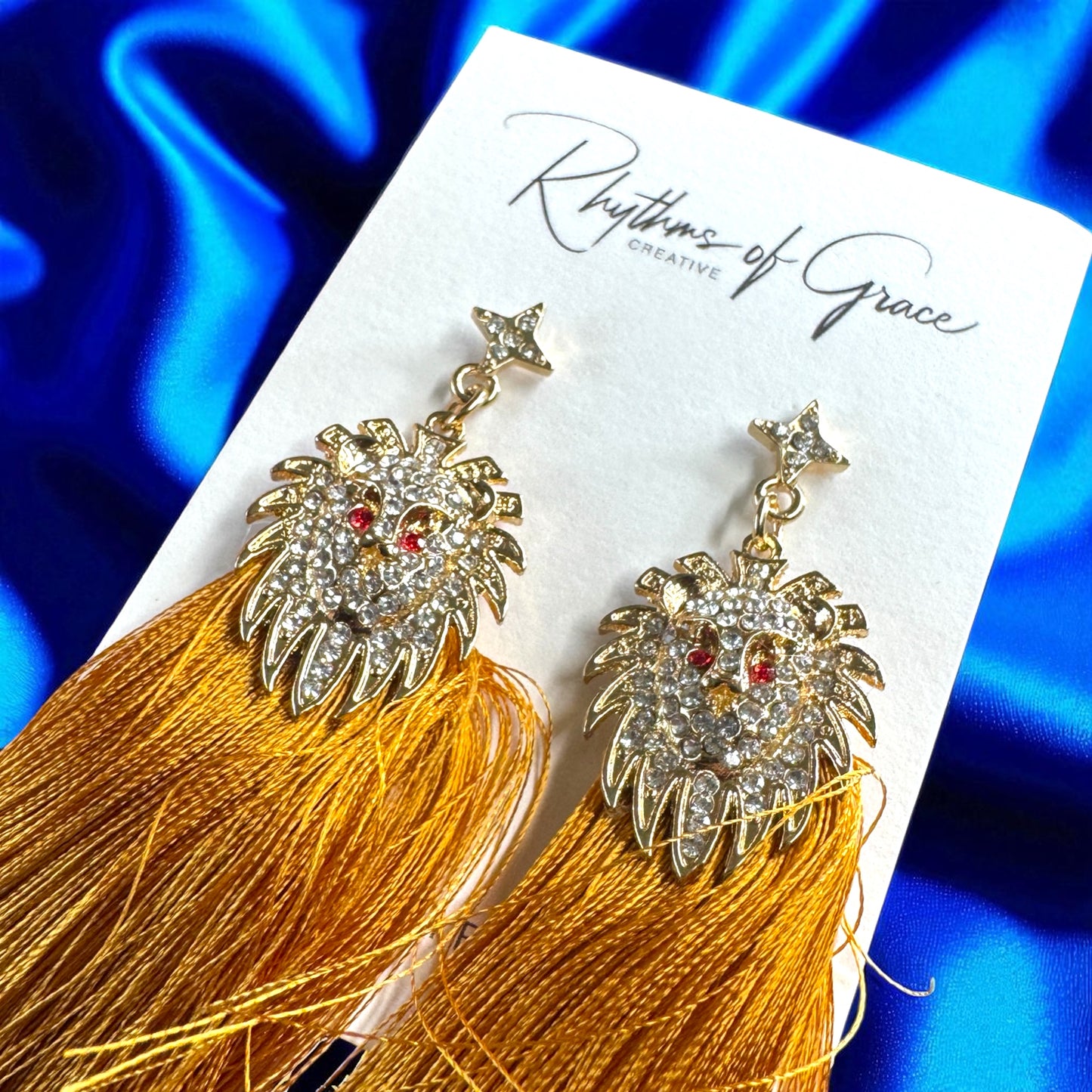 Rhinestone Lion Tassel Dangle Earrings - Available in Three Colors!