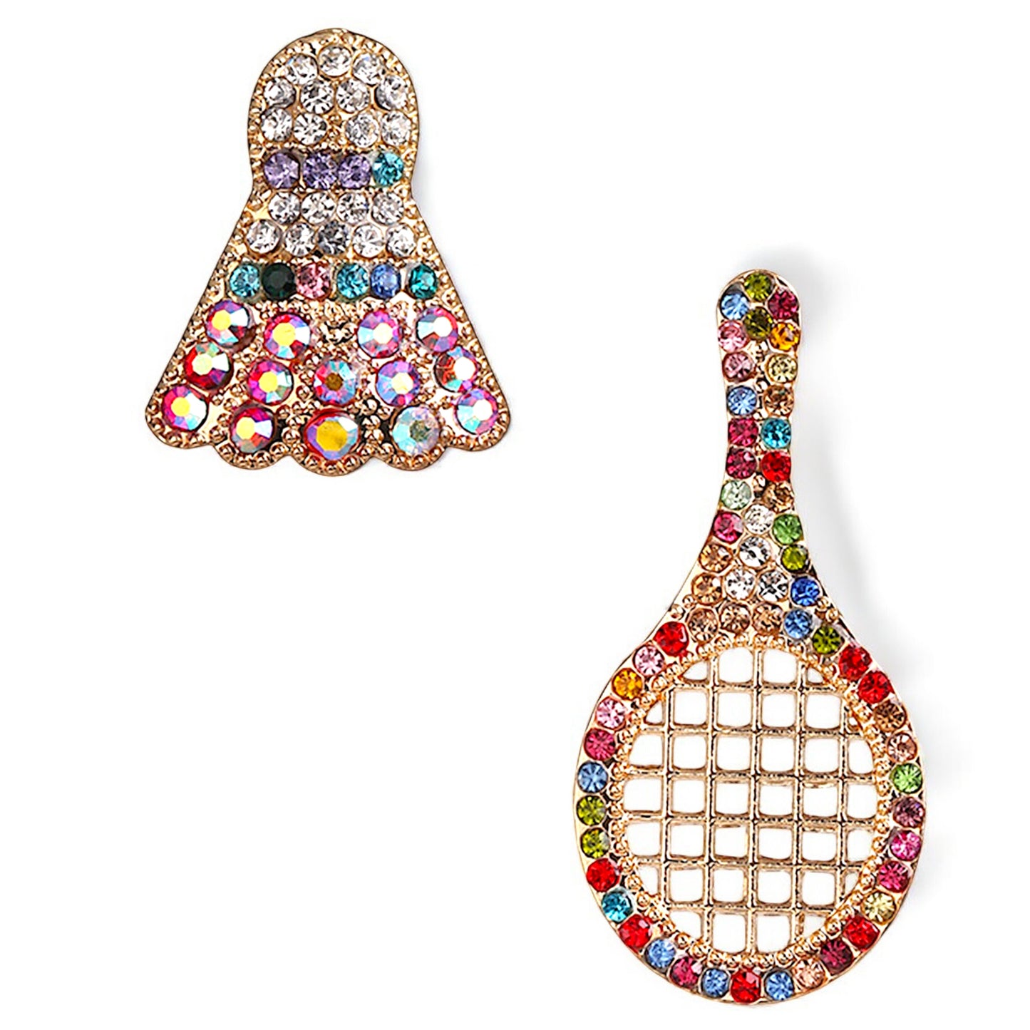 Serve Up Style: Dazzling Multicolor Rhinestone Badminton Drop Earrings!