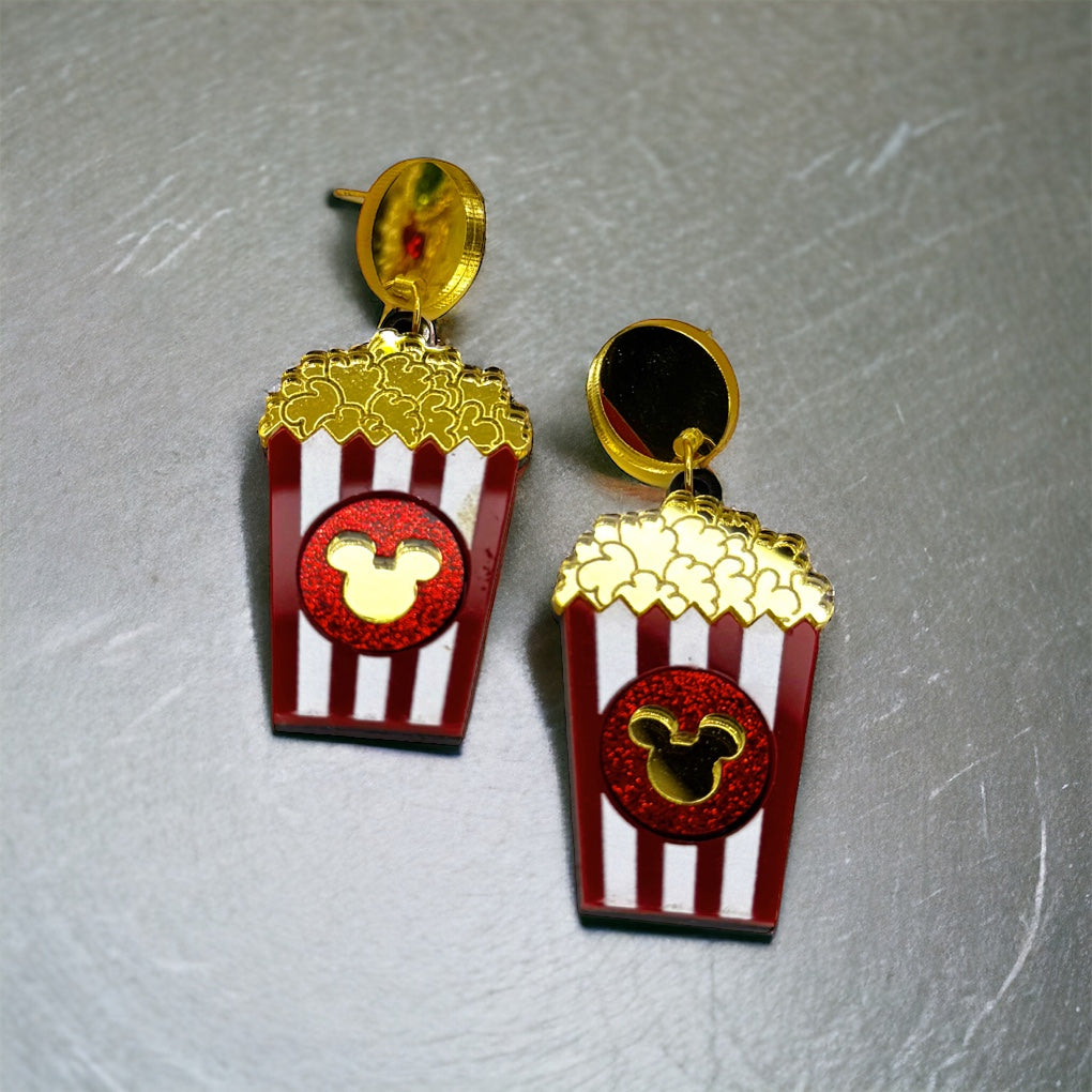Popcorn Earrings - Mouse Ears, Food Earrings, Popcorn Jewelry, Handmade Earrings, Popcorn Machine