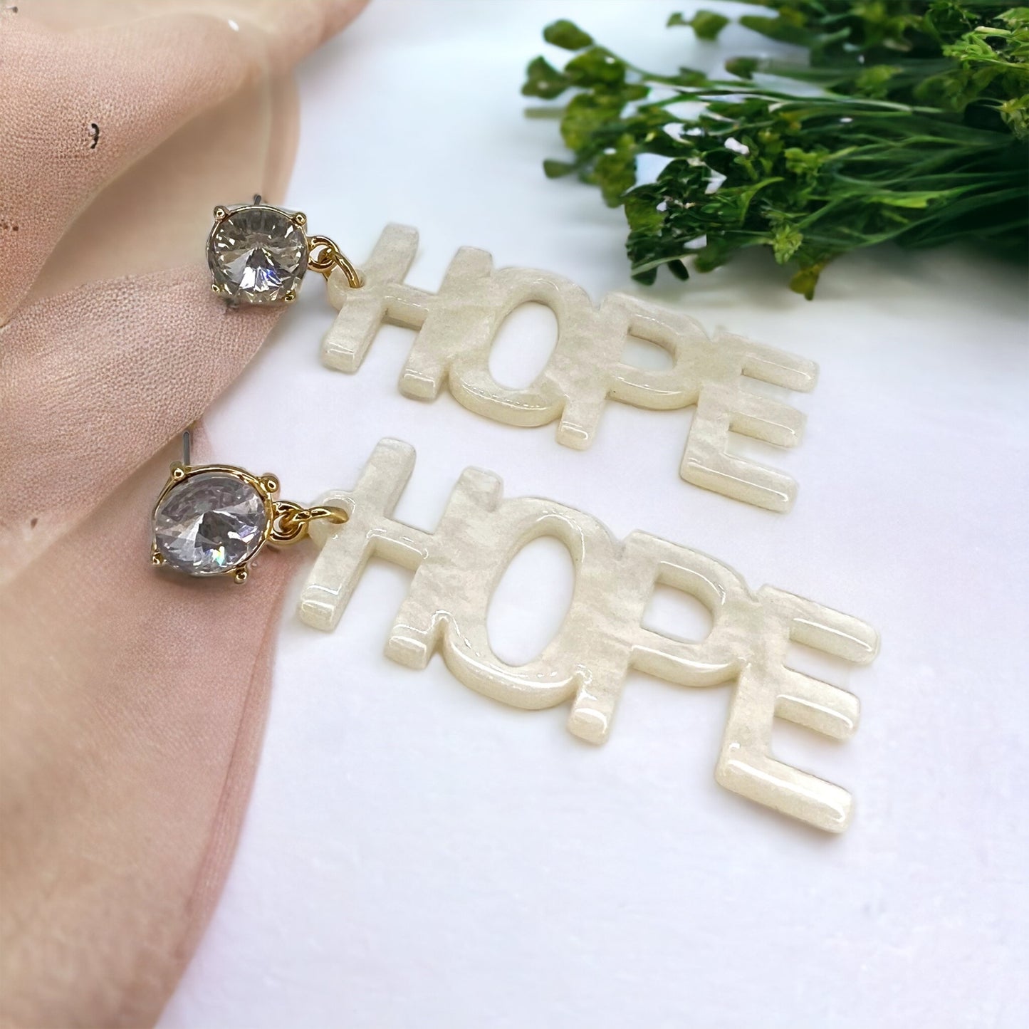 Hope Earrings - Inspirational Earrings, Handmade Earrings, White Earrings, Motivational Gift