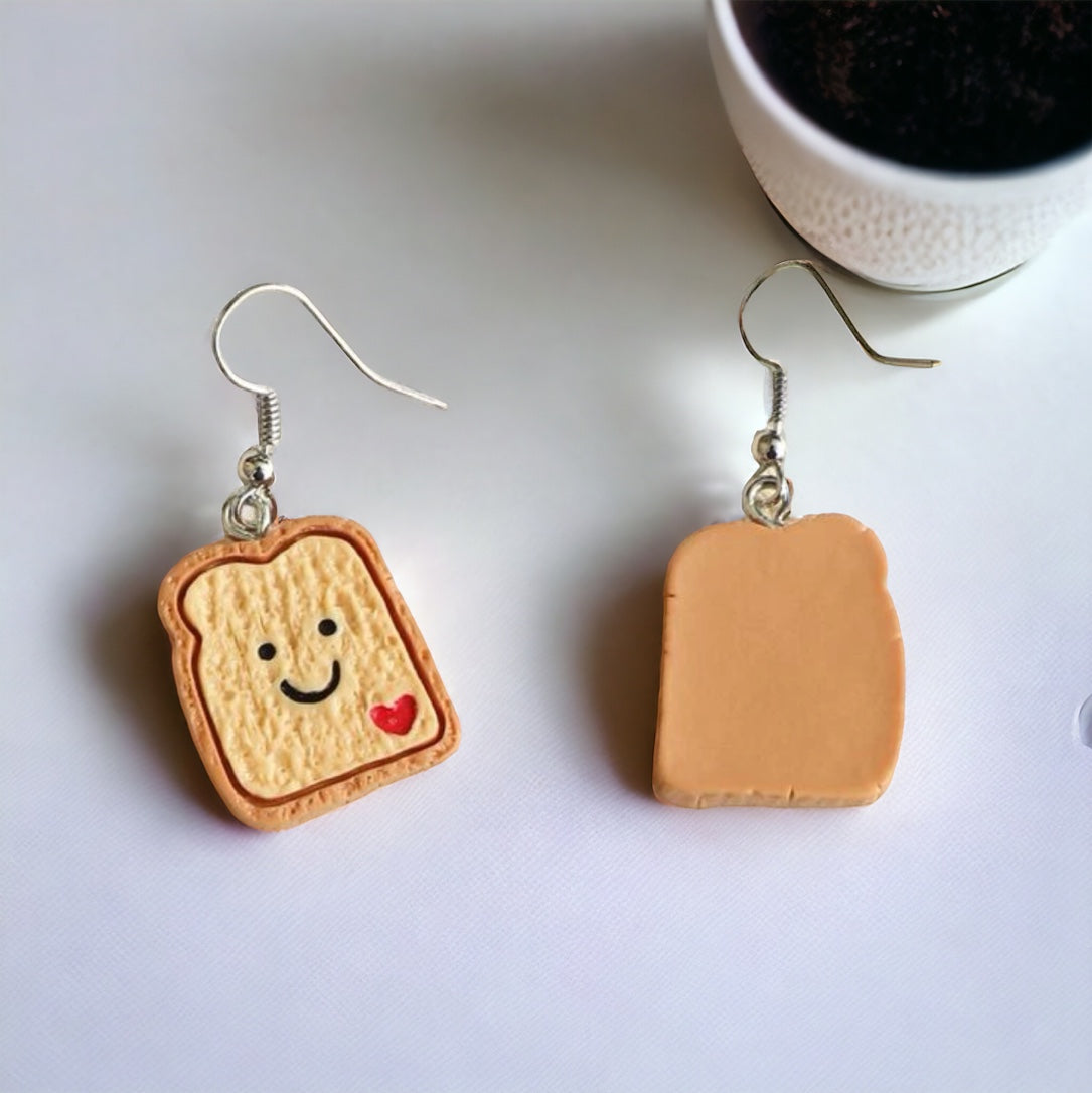 Cartoon Toast Dangle Earrings - Whimsical Food Jewelry for Quirky Fashion