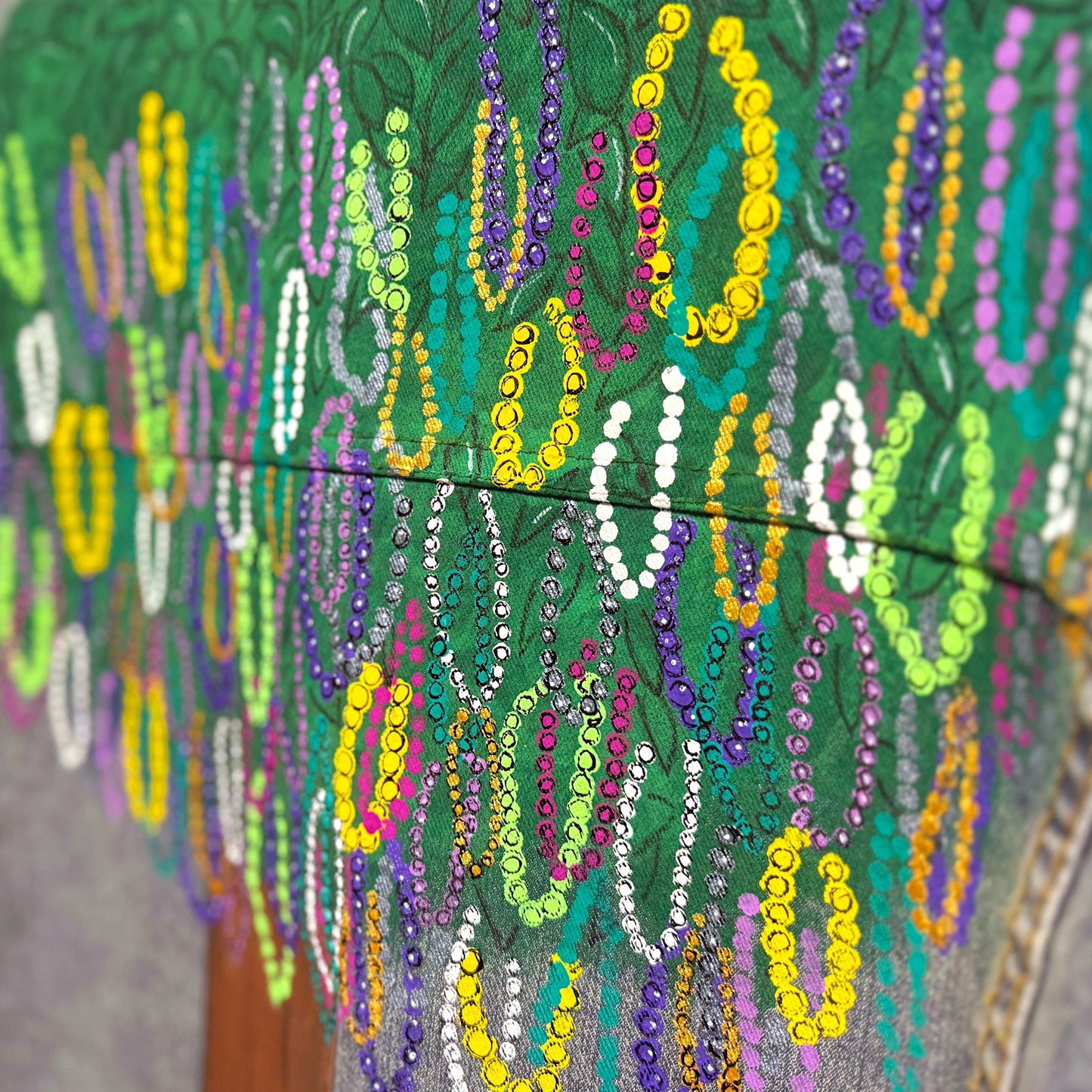 Hand Painted Jean Jacket: “Mardi Gras Bead Tree”