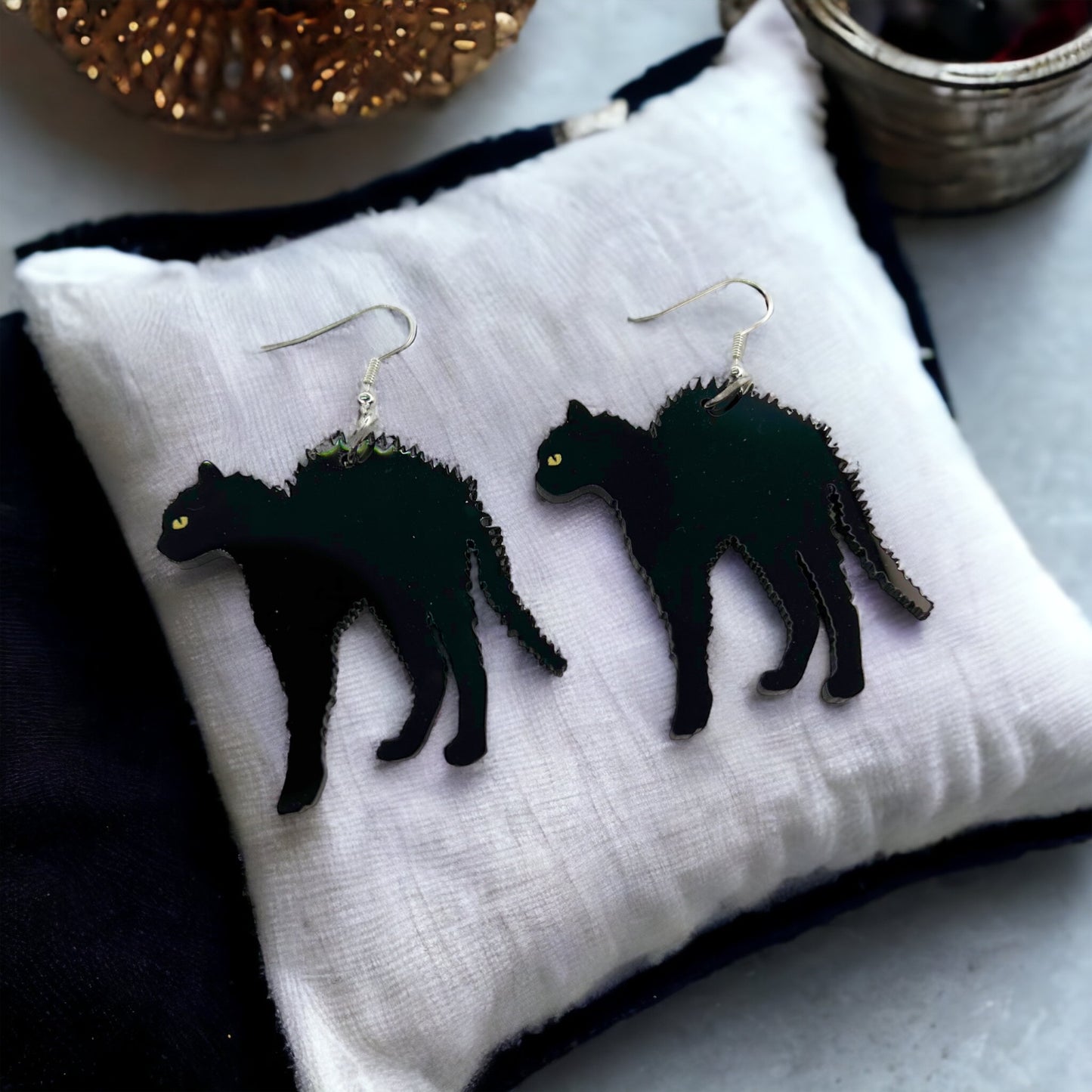 Black Cat Earrings - Halloween Earrings, Superstition, Cat Jewelry, Black Cat - Rhythms of Grace Creative
