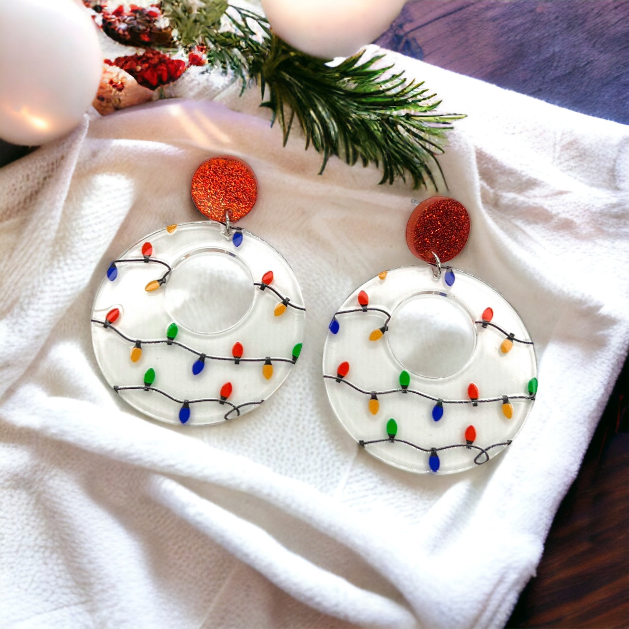 Christmas Earrings - Christmas Lights, Unique Earrings, Christmas Jewelry, Handmade Earrings, Holiday Lights, Secret Santa, Light Bulb - Rhythms of Grace Creative